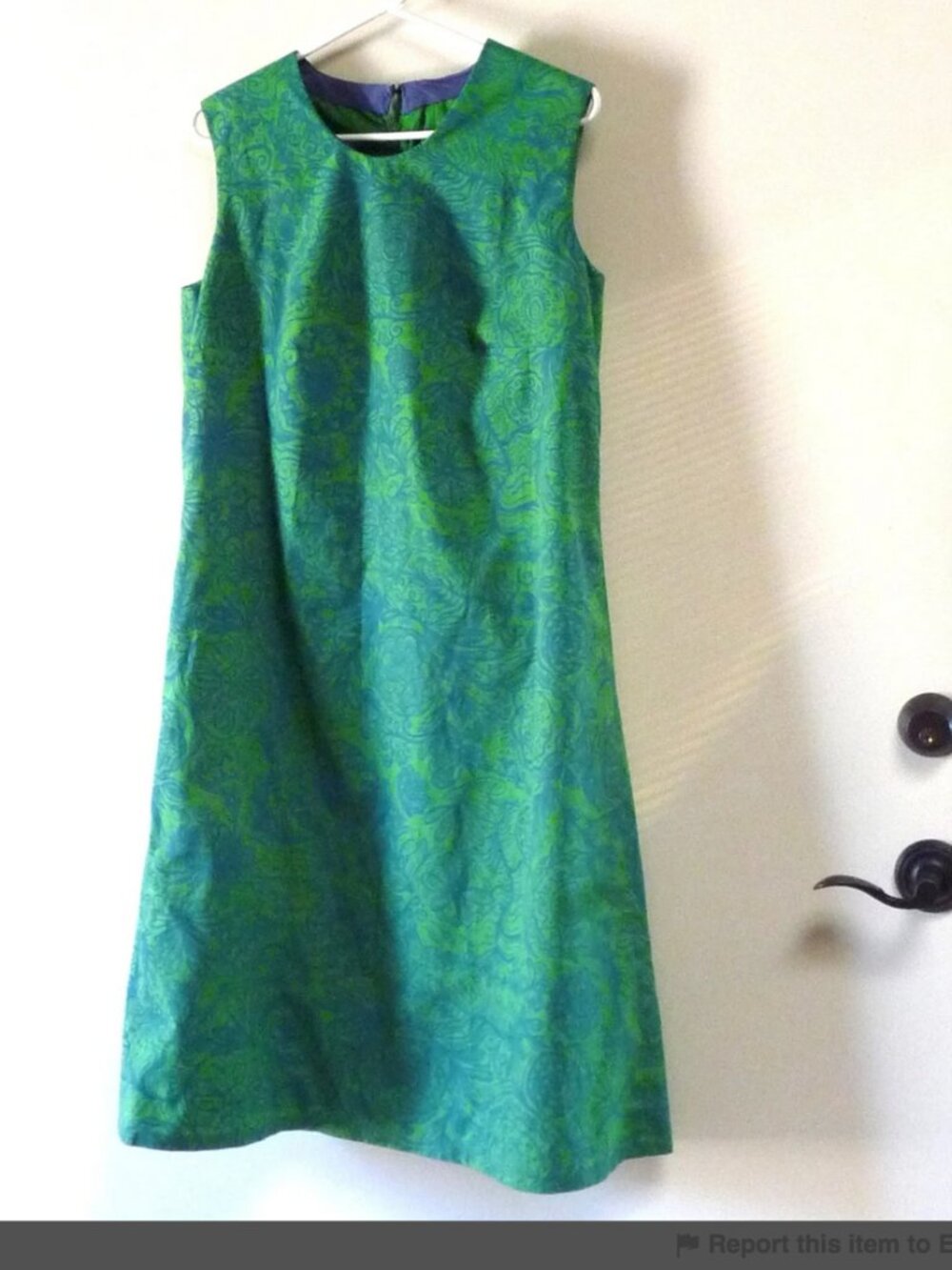 Vintage hand screen printed green paisley dress Harwood Steiger mid century 43 b